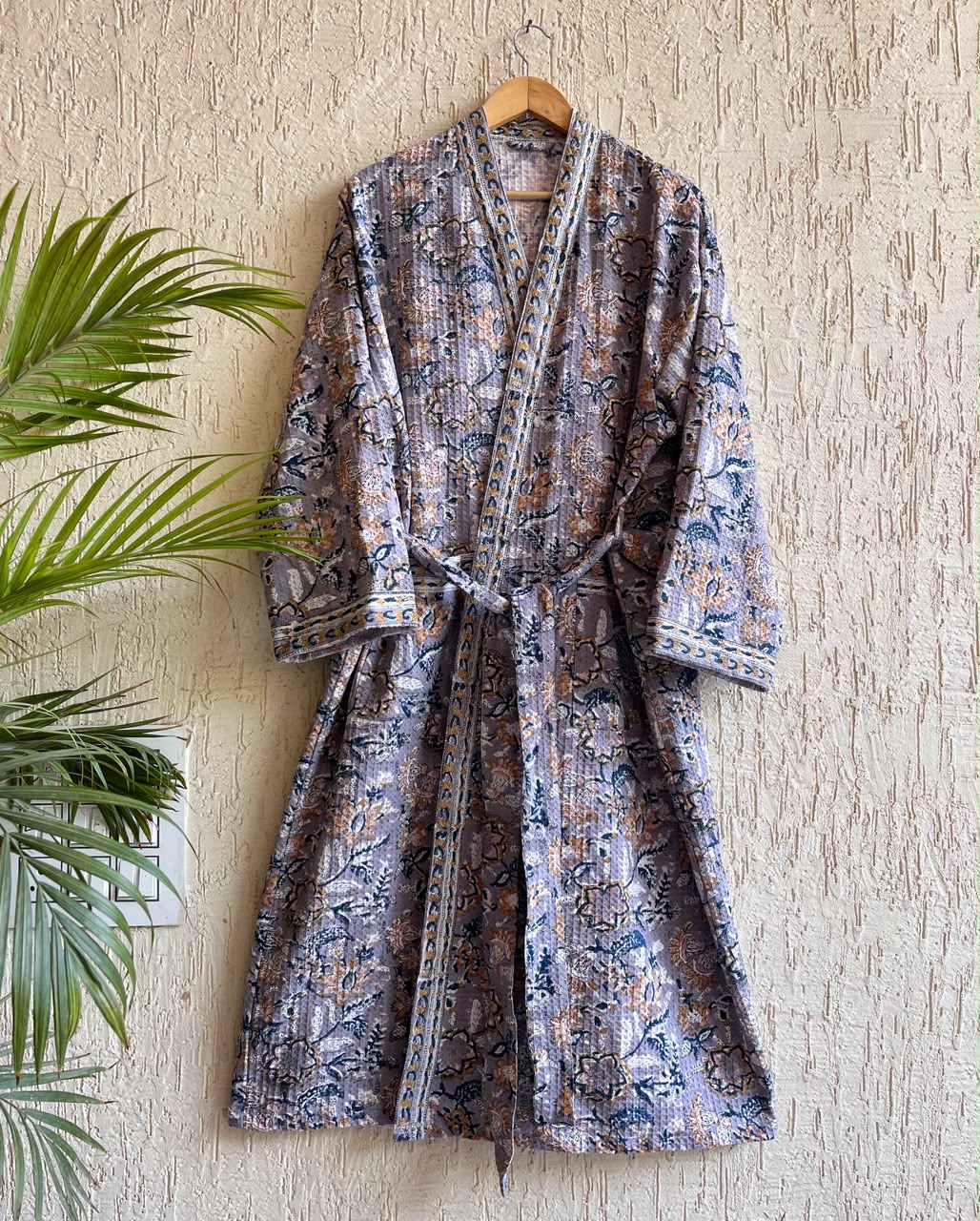 HAND BLOCK PRINTED WAFFLE BATHROBE