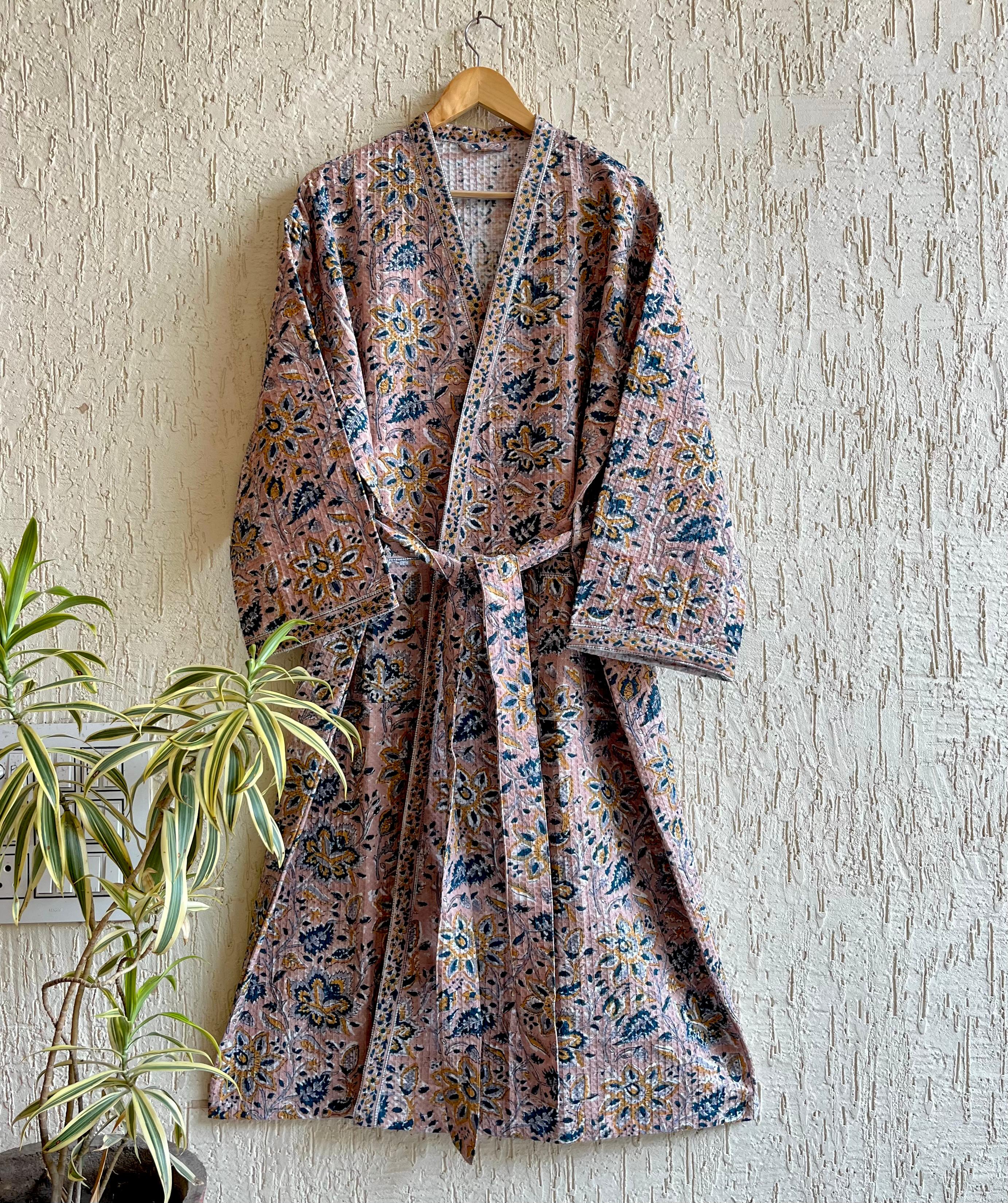 HAND BLOCK PRINTED WAFFLE BATHROBE