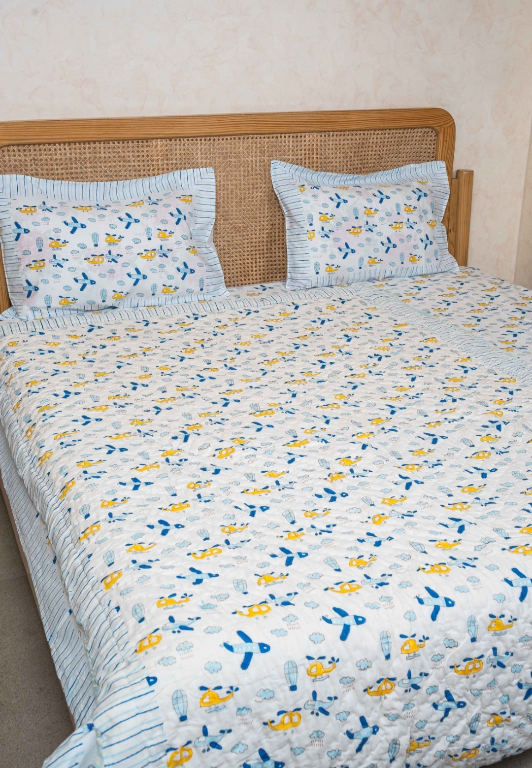HAND BLOCK PRINTED REVERSIBLE MULMUL BABY QUILT (1 Year to 5 Years)