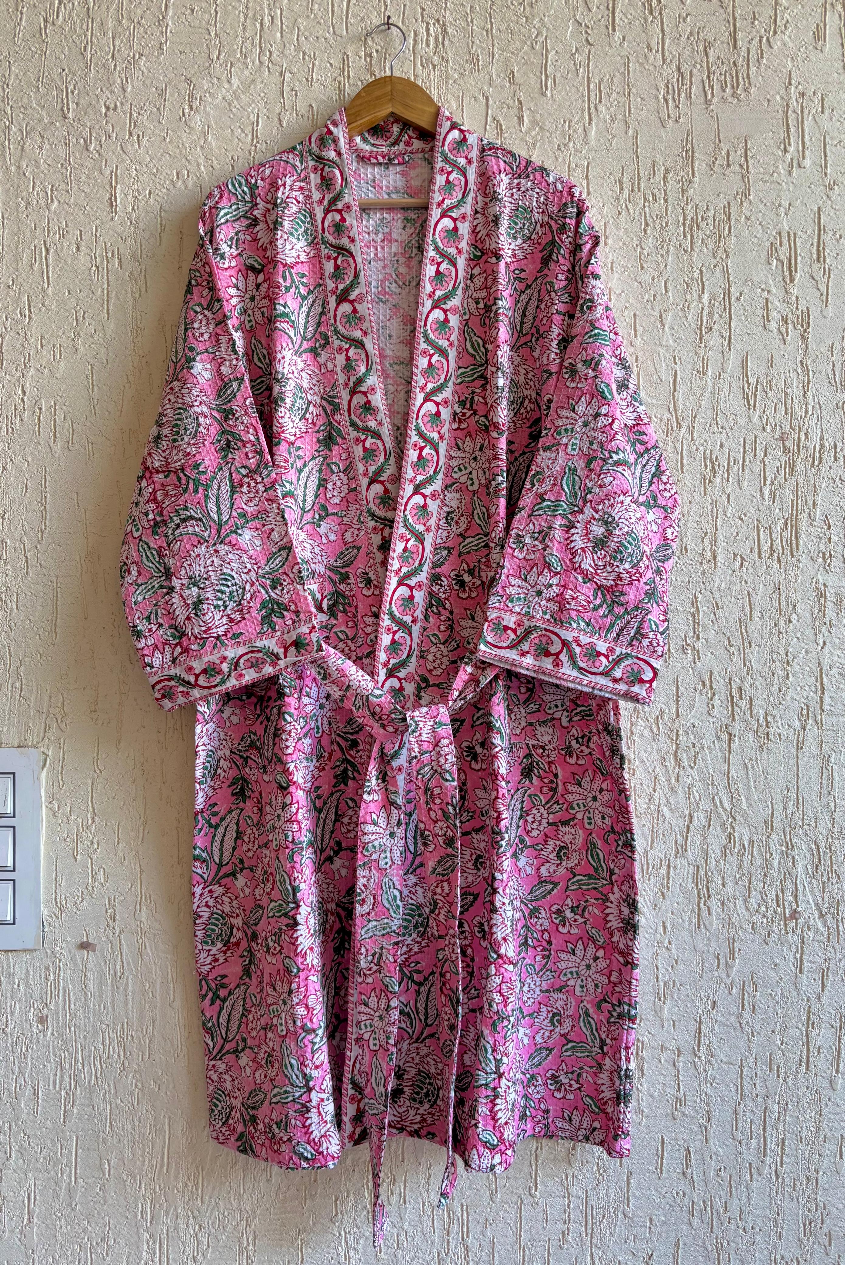 HAND BLOCK PRINTED WAFFLE BATHROBE