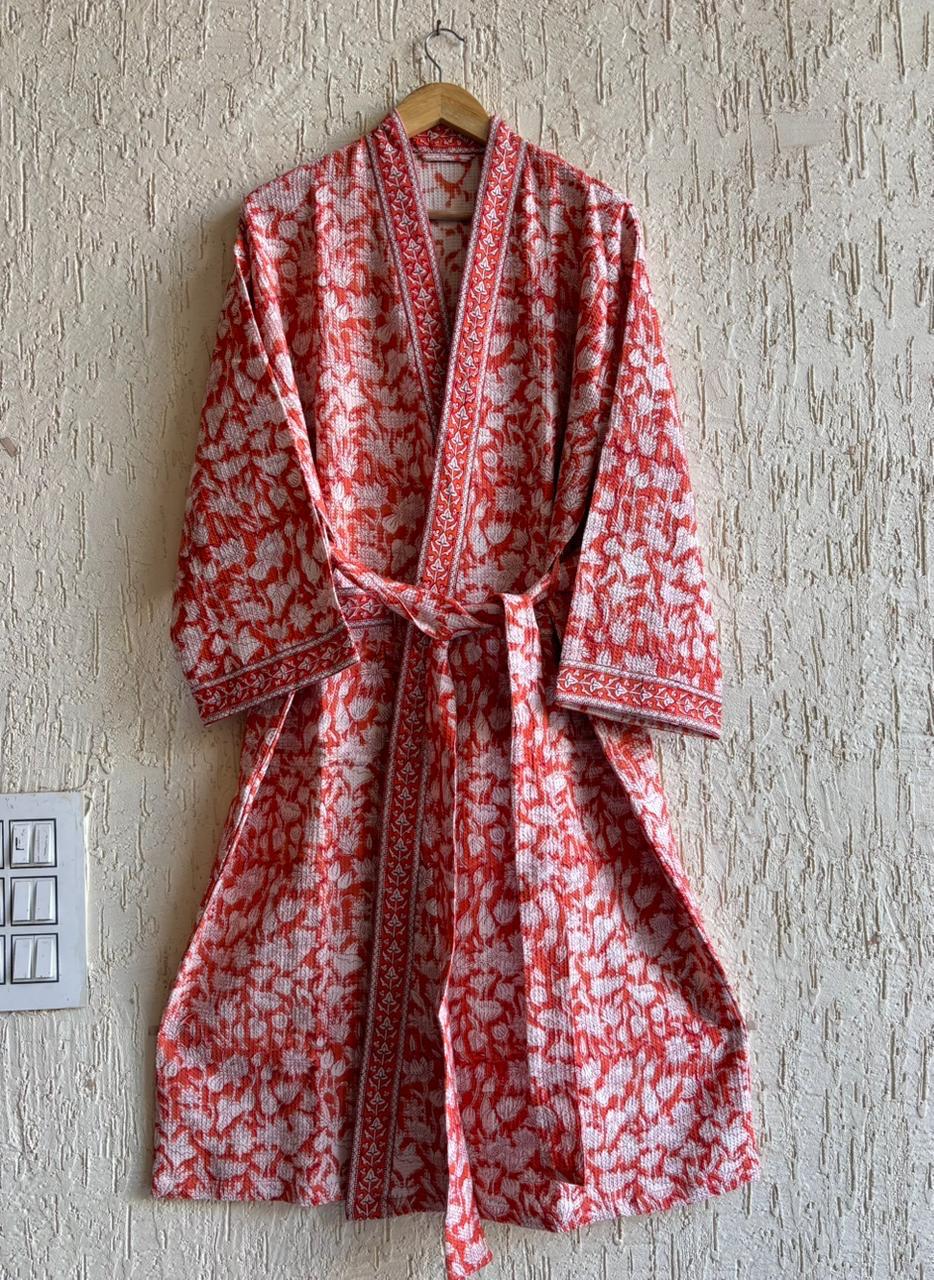 HAND BLOCK PRINTED WAFFLE BATHROBE
