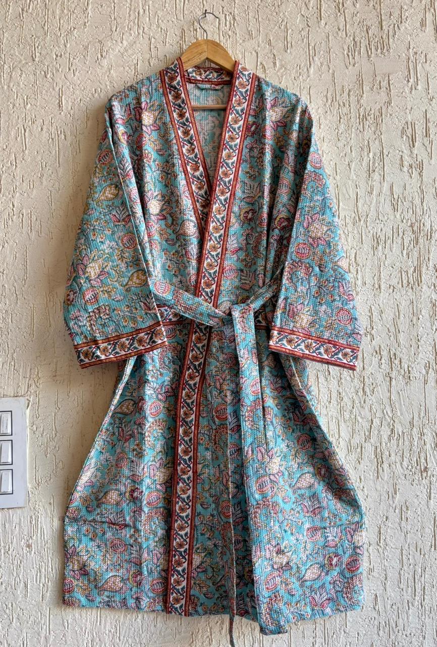 HAND BLOCK PRINTED WAFFLE BATHROBE