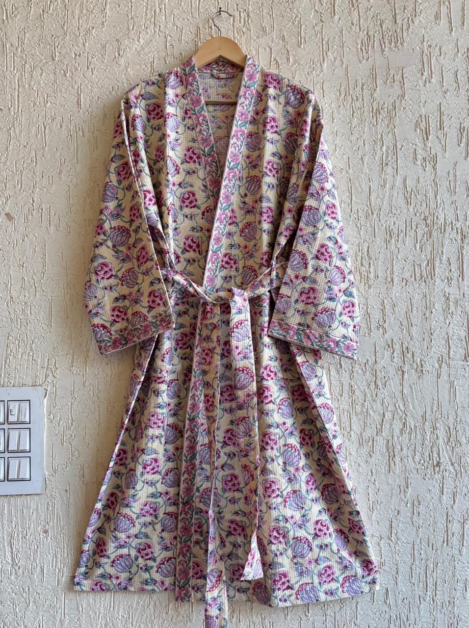 HAND BLOCK PRINTED WAFFLE BATHROBE