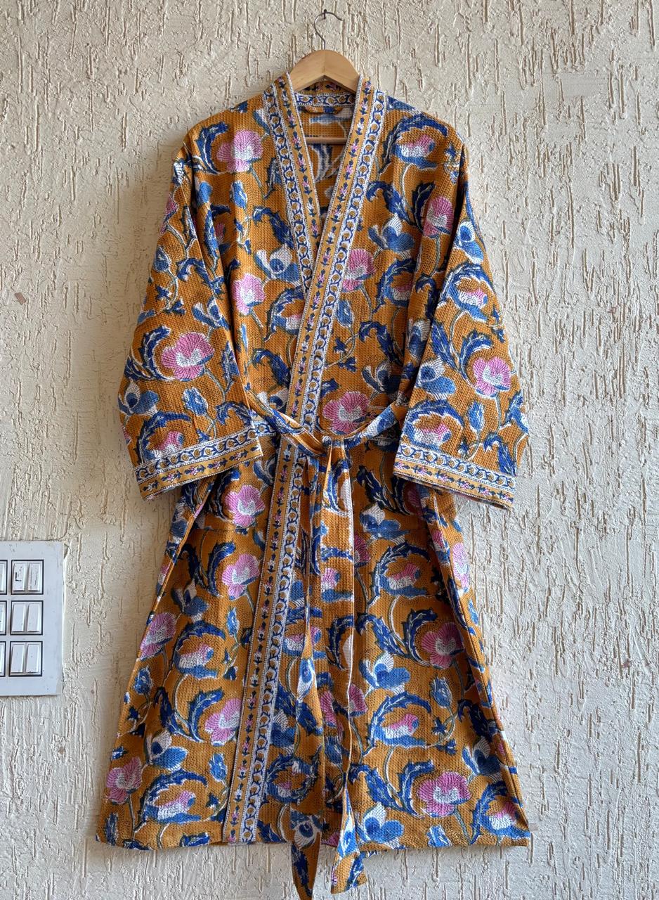 HAND BLOCK PRINTED WAFFLE BATHROBE