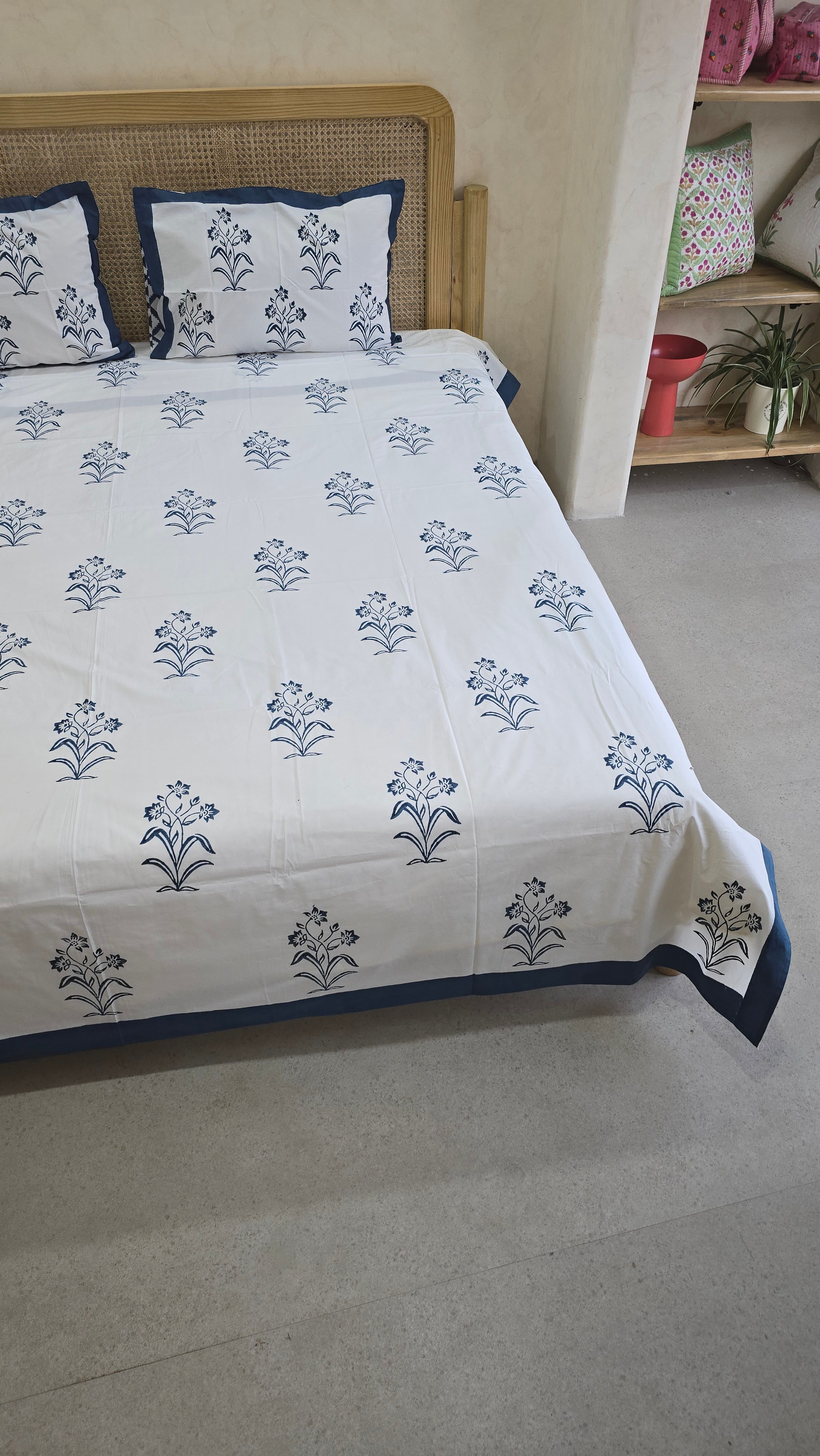 NILA HAND BLOCK PRINTED BEDSHEET WITH TWO REVERSIBLE PILLOW COVERS