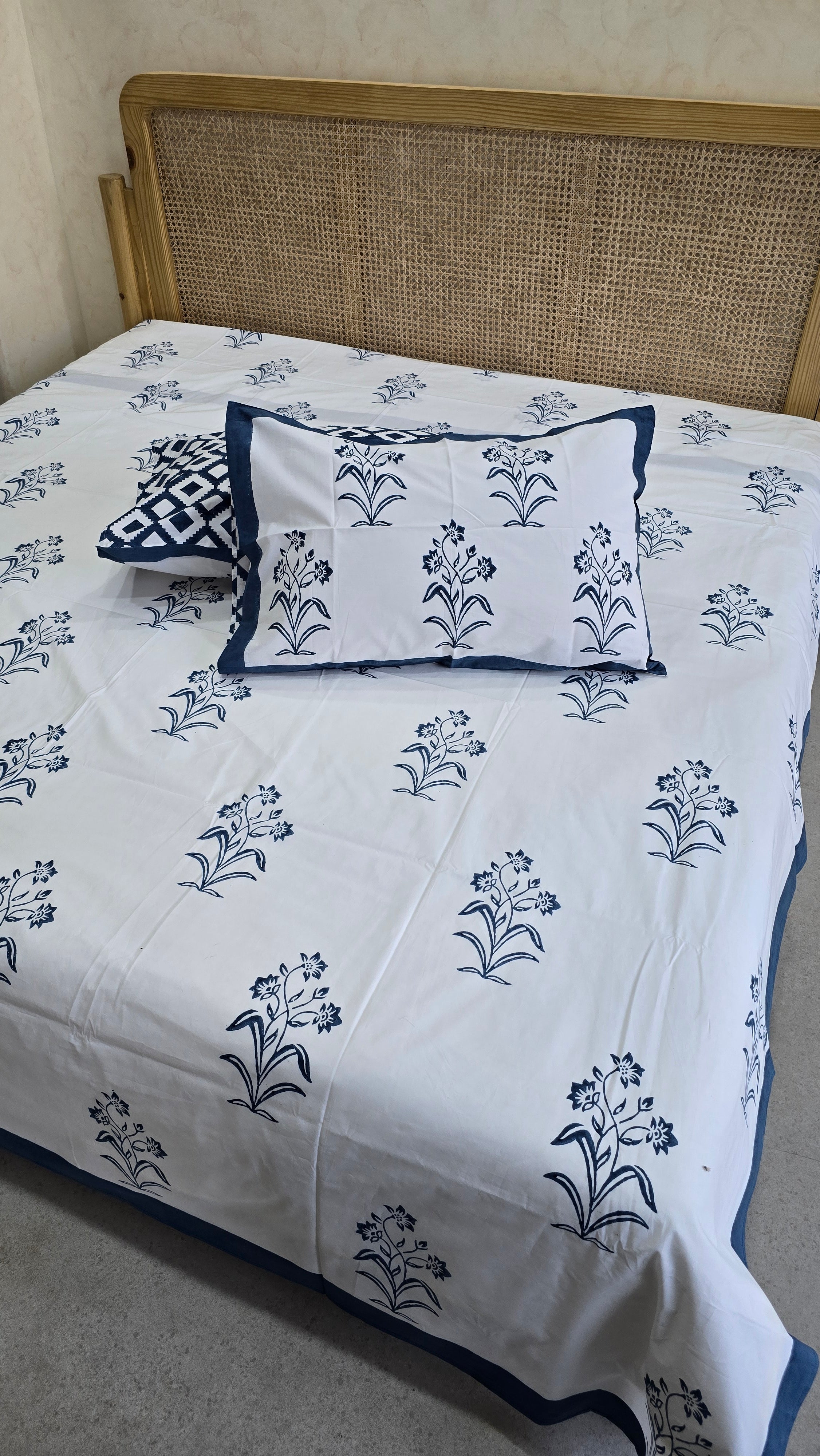 NILA HAND BLOCK PRINTED BEDSHEET WITH TWO REVERSIBLE PILLOW COVERS