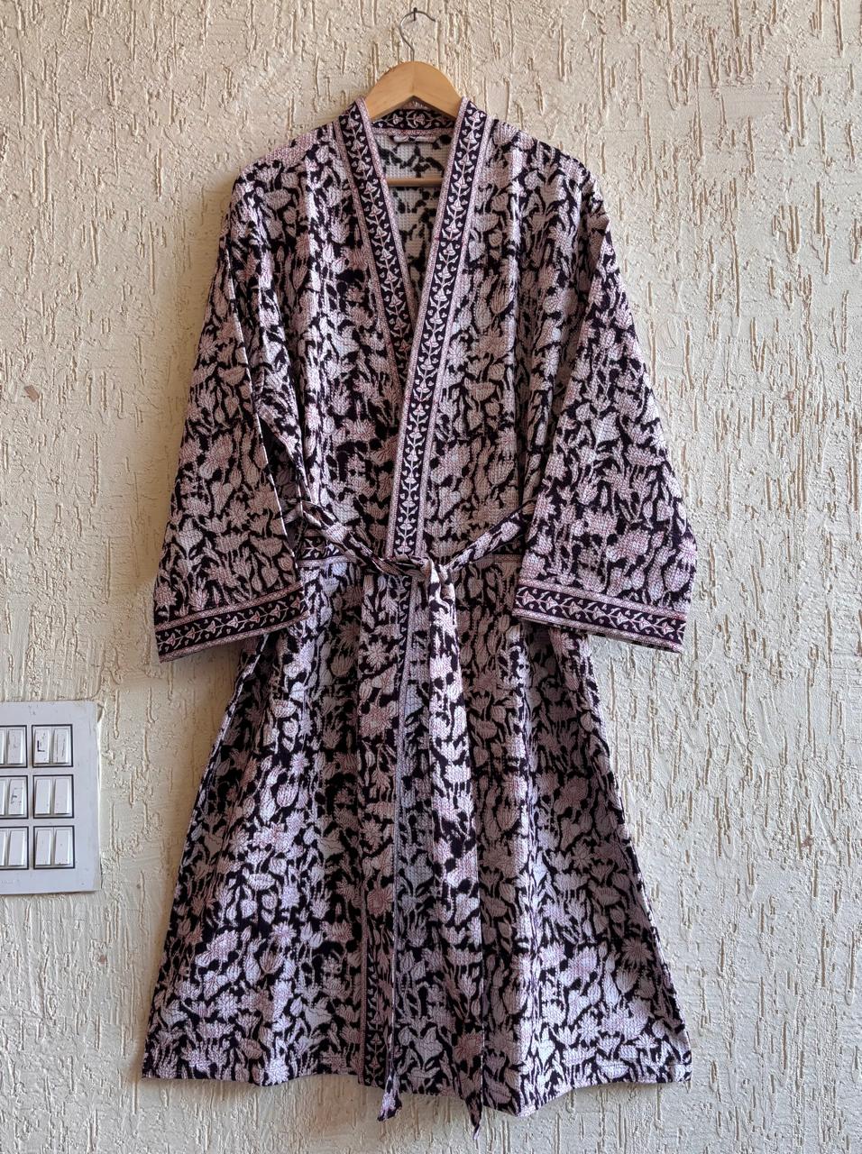 HAND BLOCK PRINTED WAFFLE BATHROBE