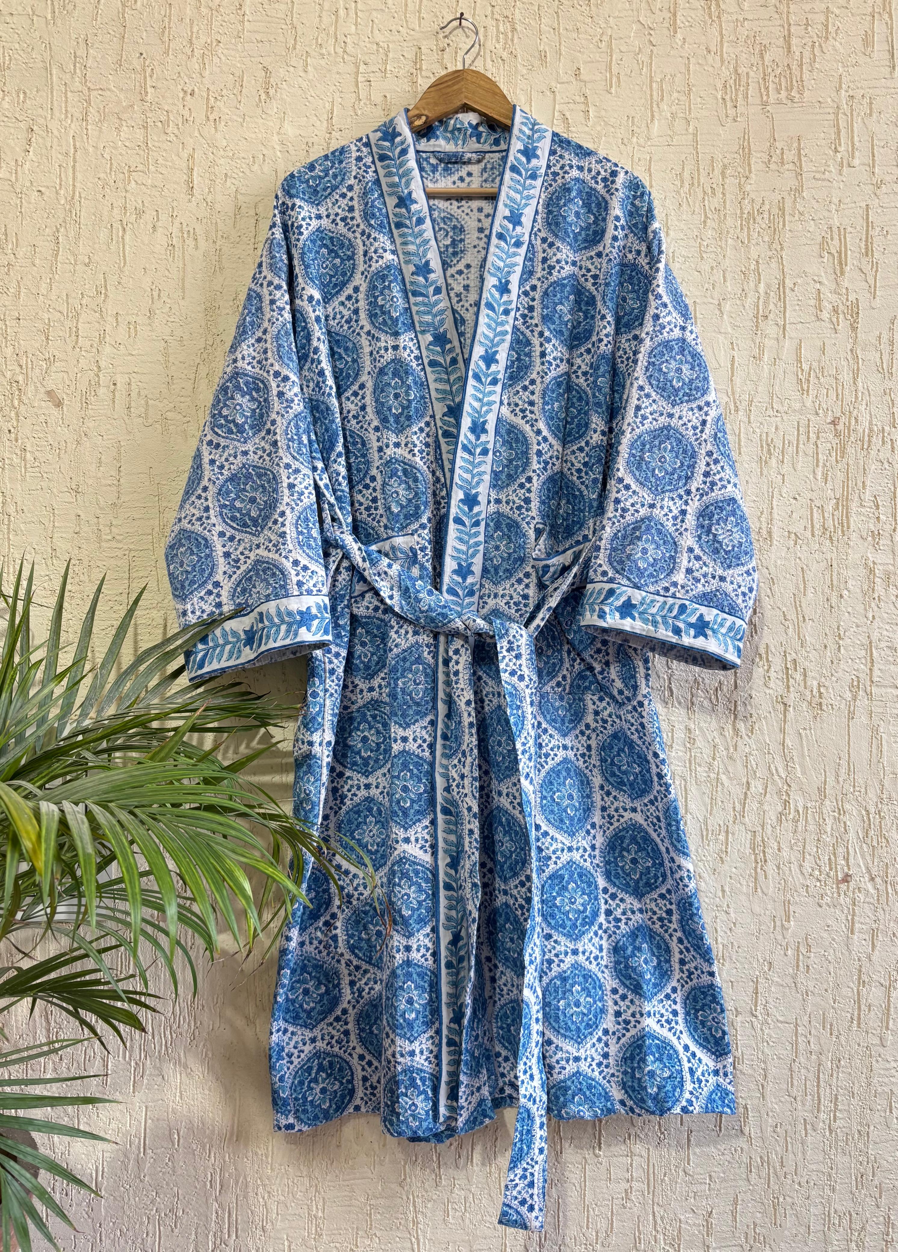HAND BLOCK PRINTED WAFFLE BATHROBE