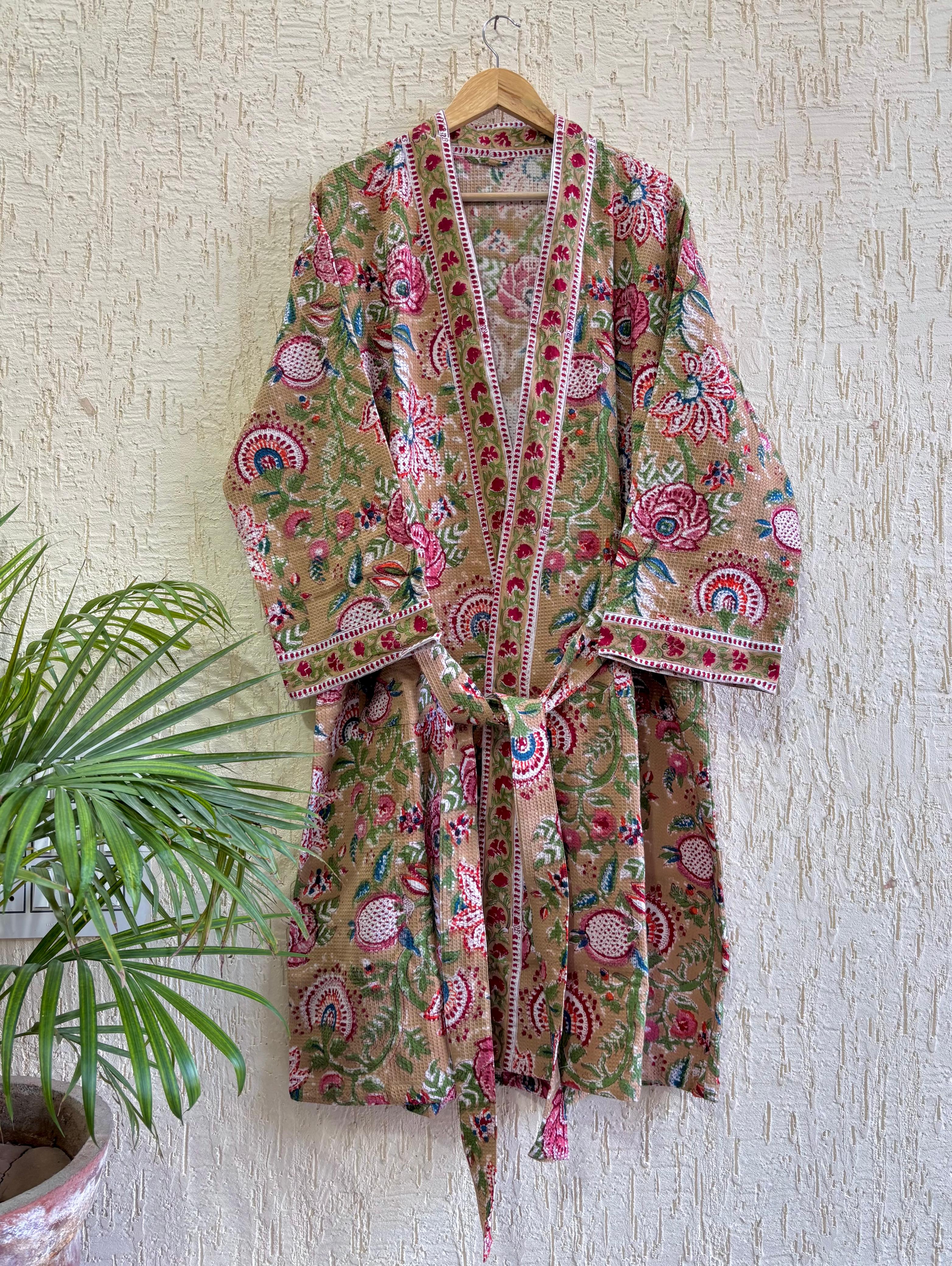 HAND BLOCK PRINTED WAFFLE BATHROBE