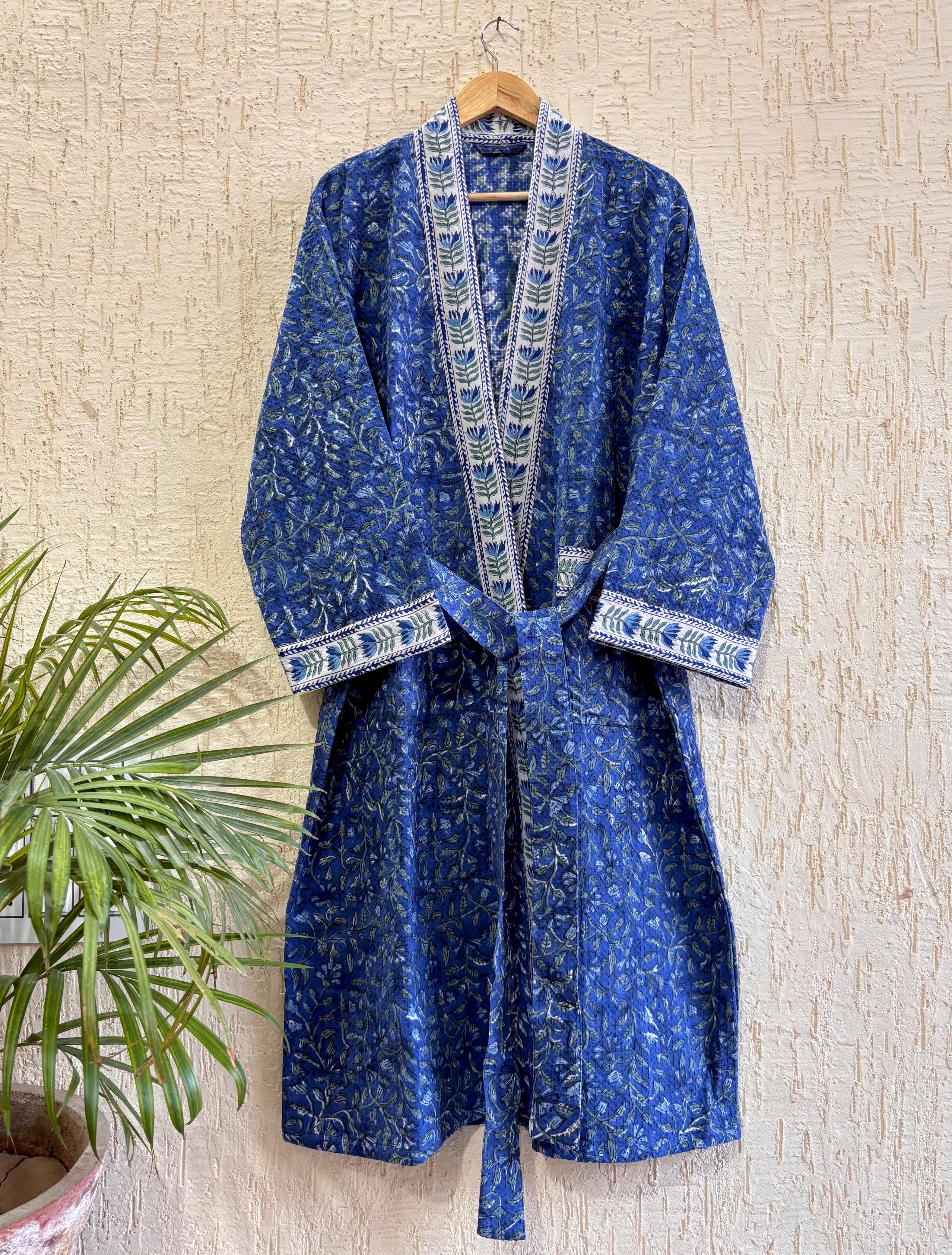 HAND BLOCK PRINTED WAFFLE BATHROBE