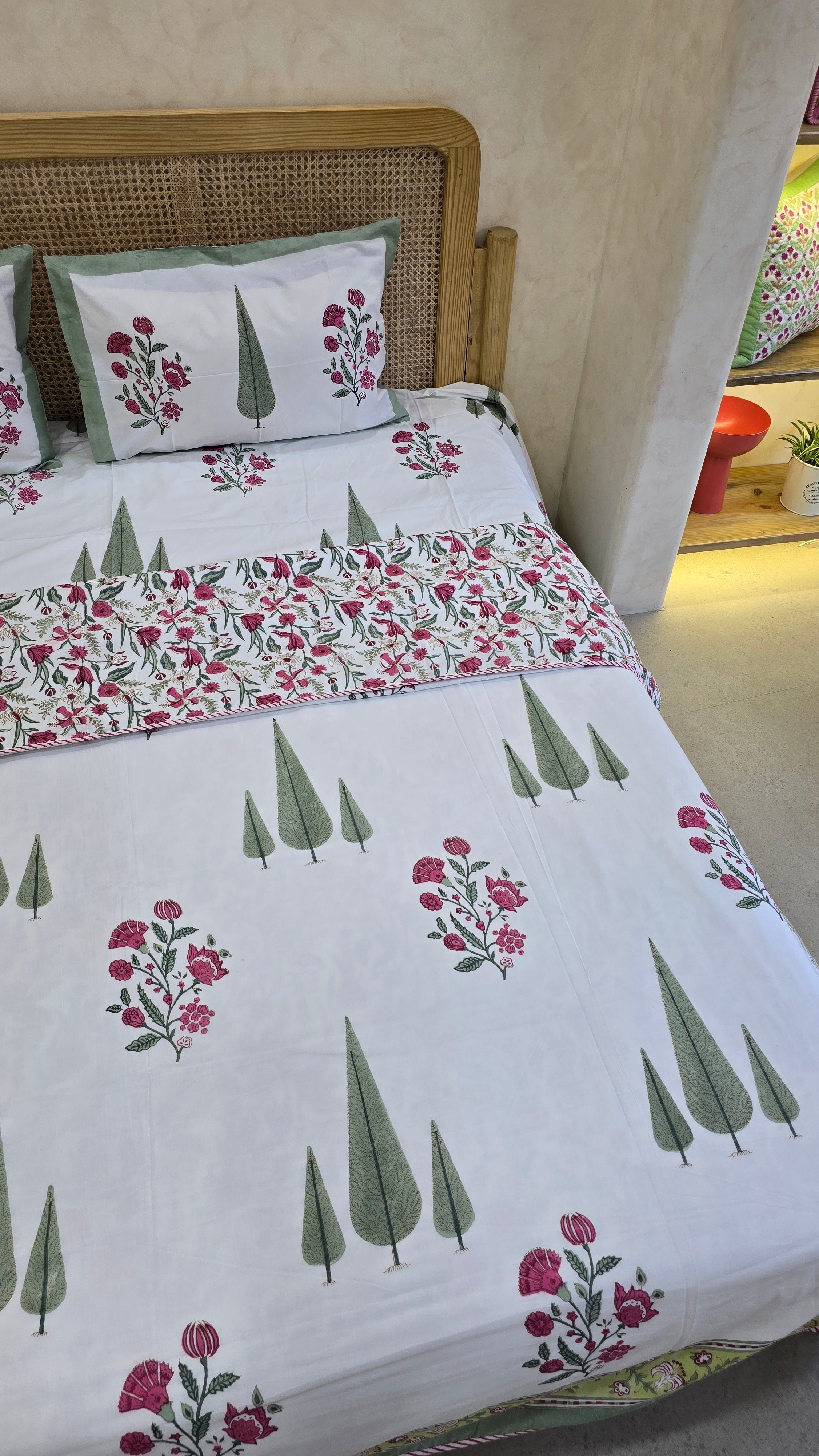 TRIPLE CYPRESS HANDBLOCK PRINTED DOHAR BEDDING SET