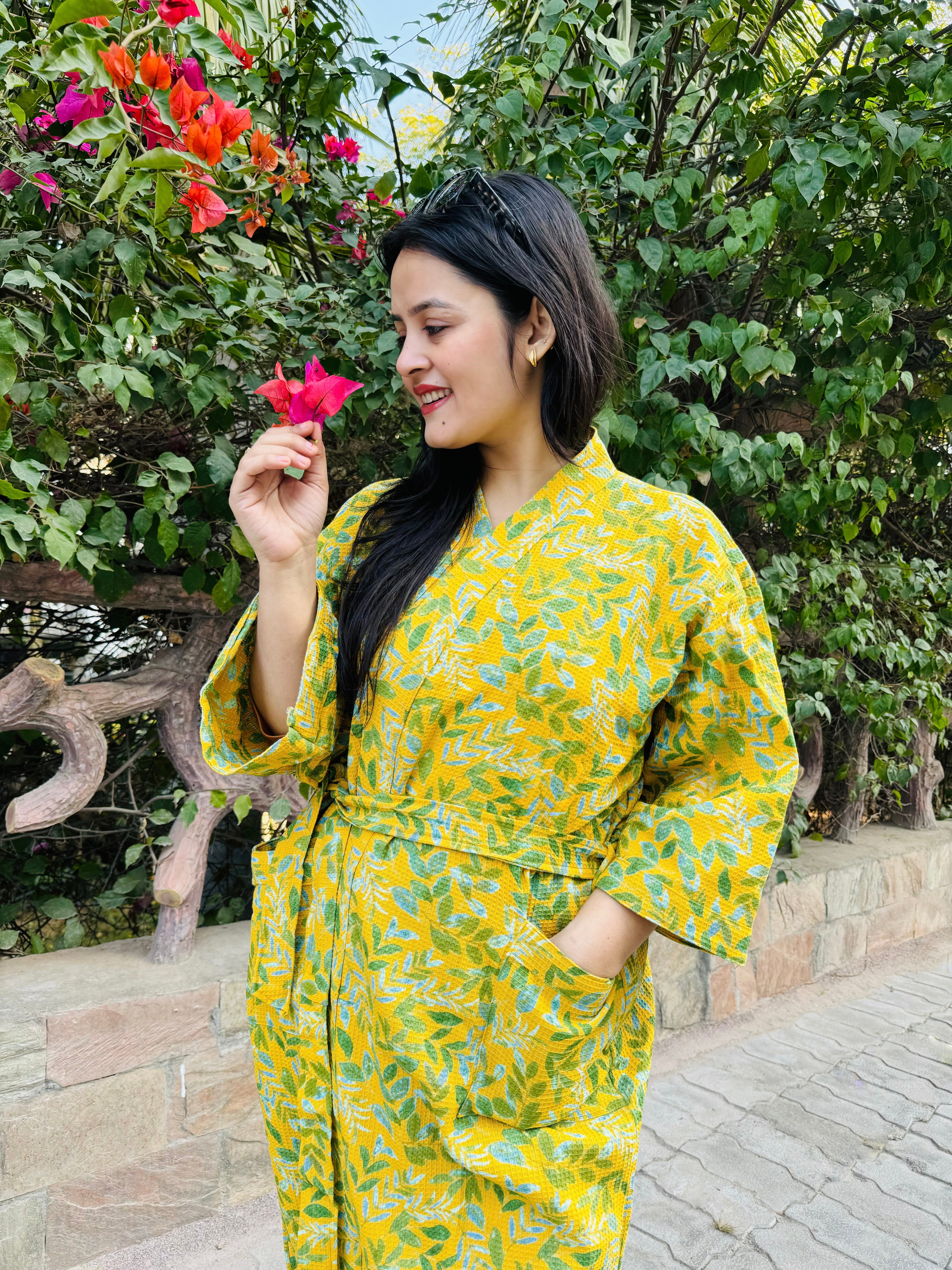 Waffle Cotton Floral Bath Robe