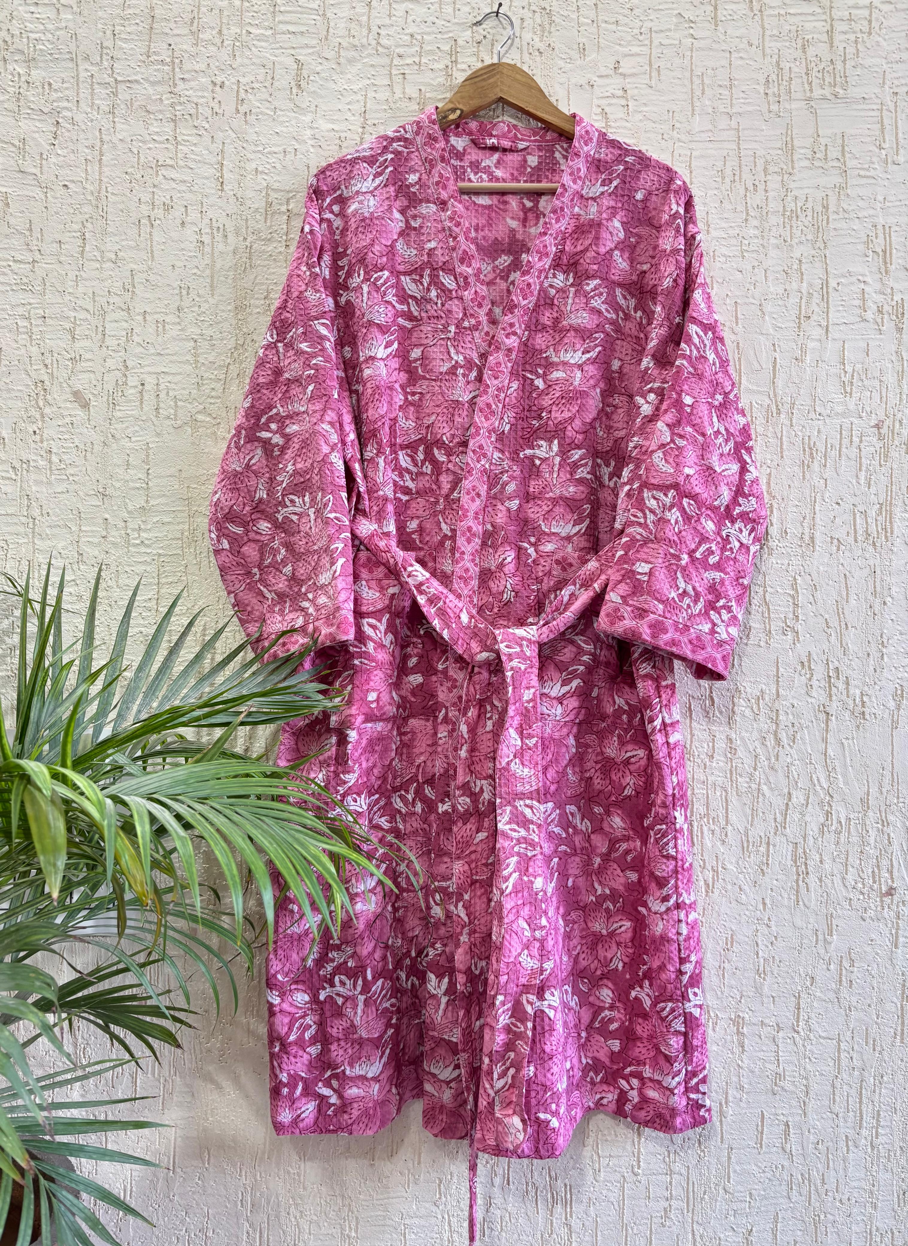 HAND BLOCK PRINTED WAFFLE BATHROBE