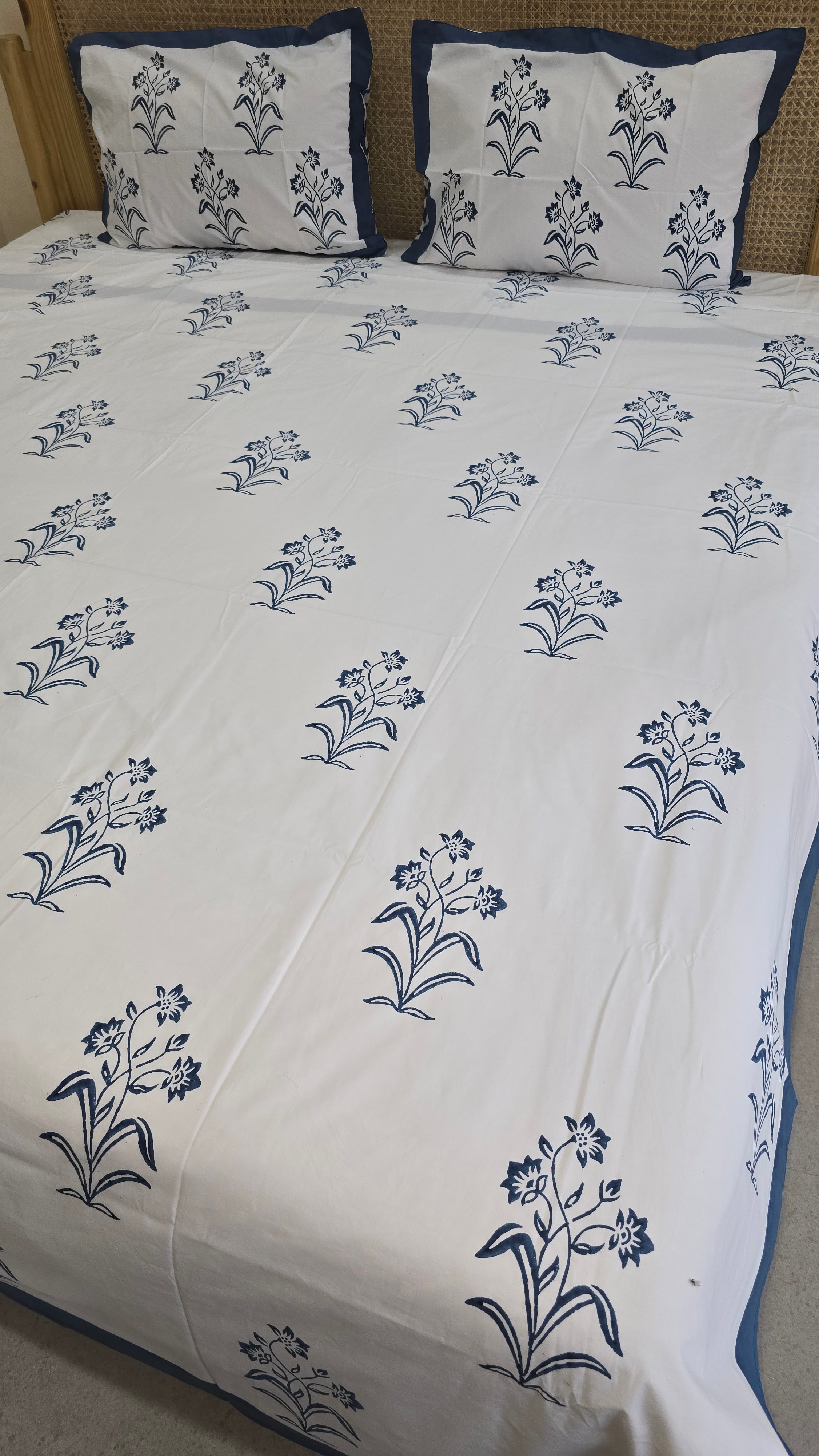 NILA HAND BLOCK PRINTED BEDSHEET WITH TWO REVERSIBLE PILLOW COVERS