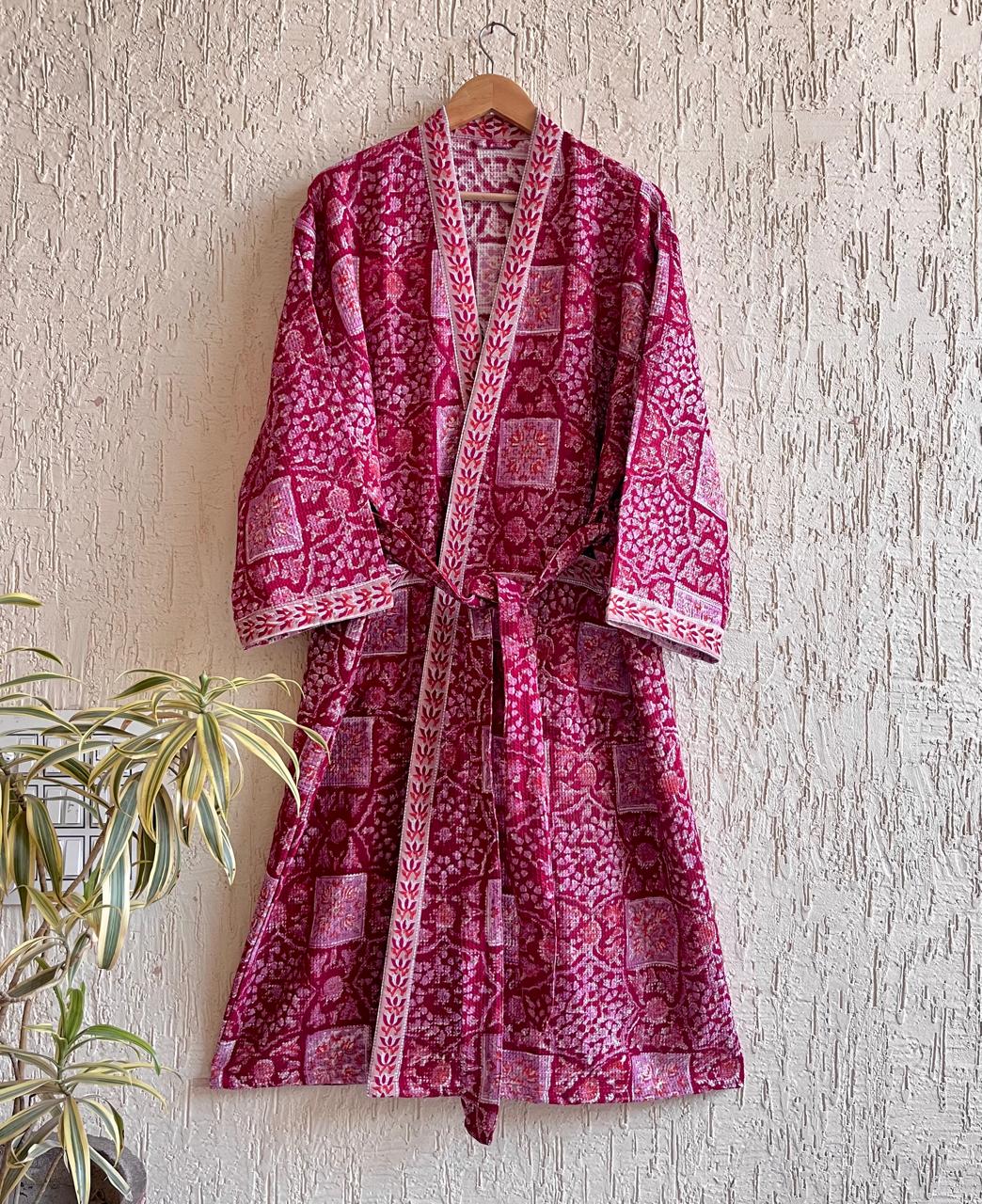 HAND BLOCK PRINTED WAFFLE BATHROBE