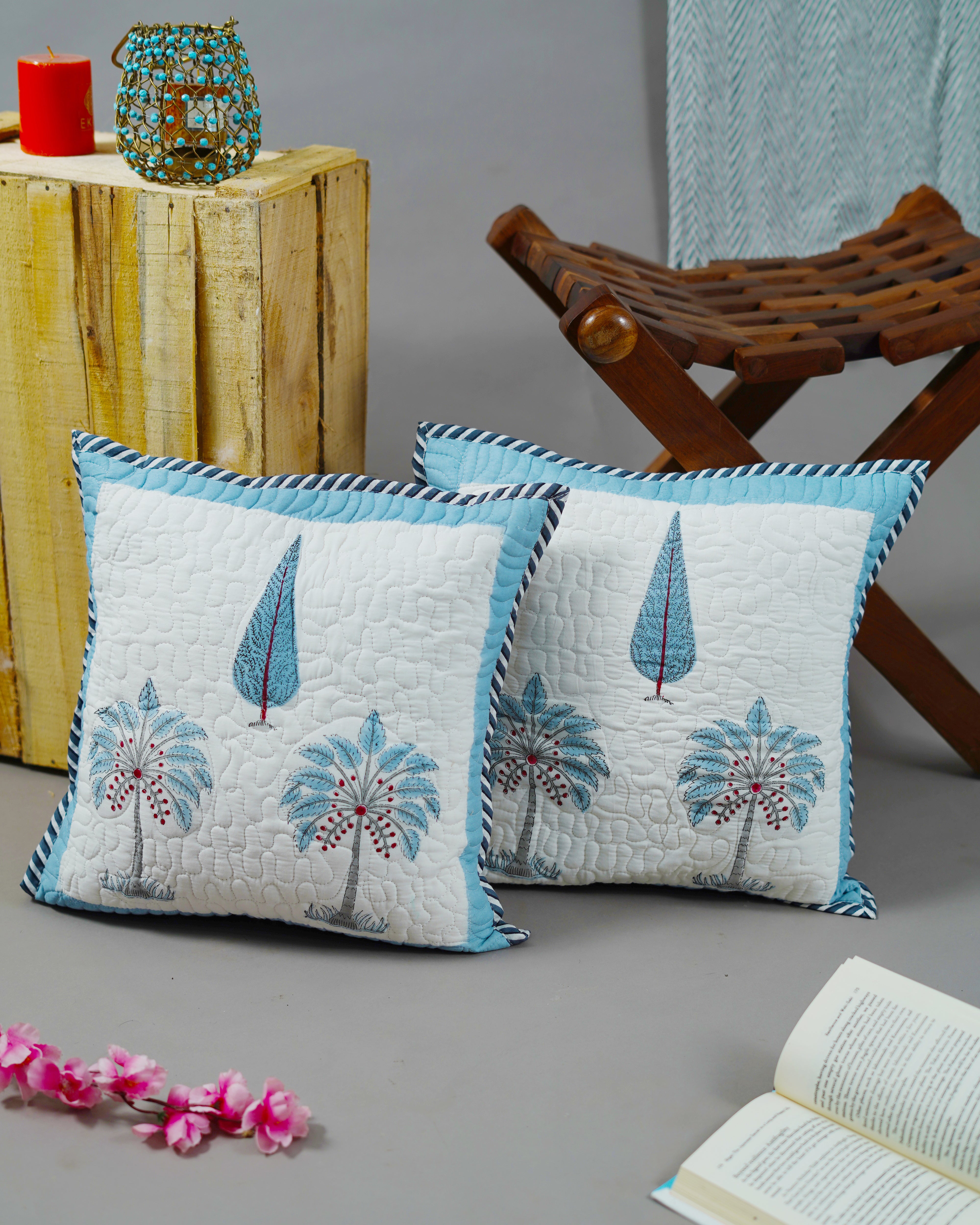 A PAIR OF HAND BLOCK PRINTED 16 BY 16 INCHES CUSHION COVER