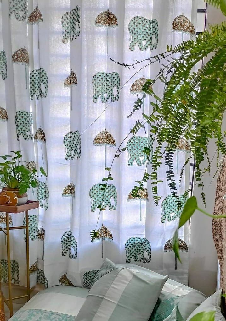 THE MAJESTIC ELEPHANT HANDBLOCK PRINTED CURTAIN
