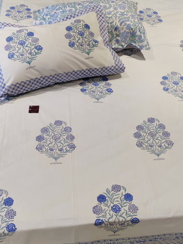 UDDHAV HAND BLOCK PRINTED BEDSHEET WITH TWO REVERSIBLE PILLOW COVERS