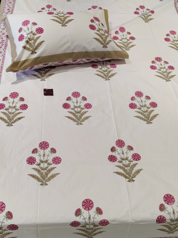 PINK FLOWER BEDSHEET WITH ONE PILLOW COVER