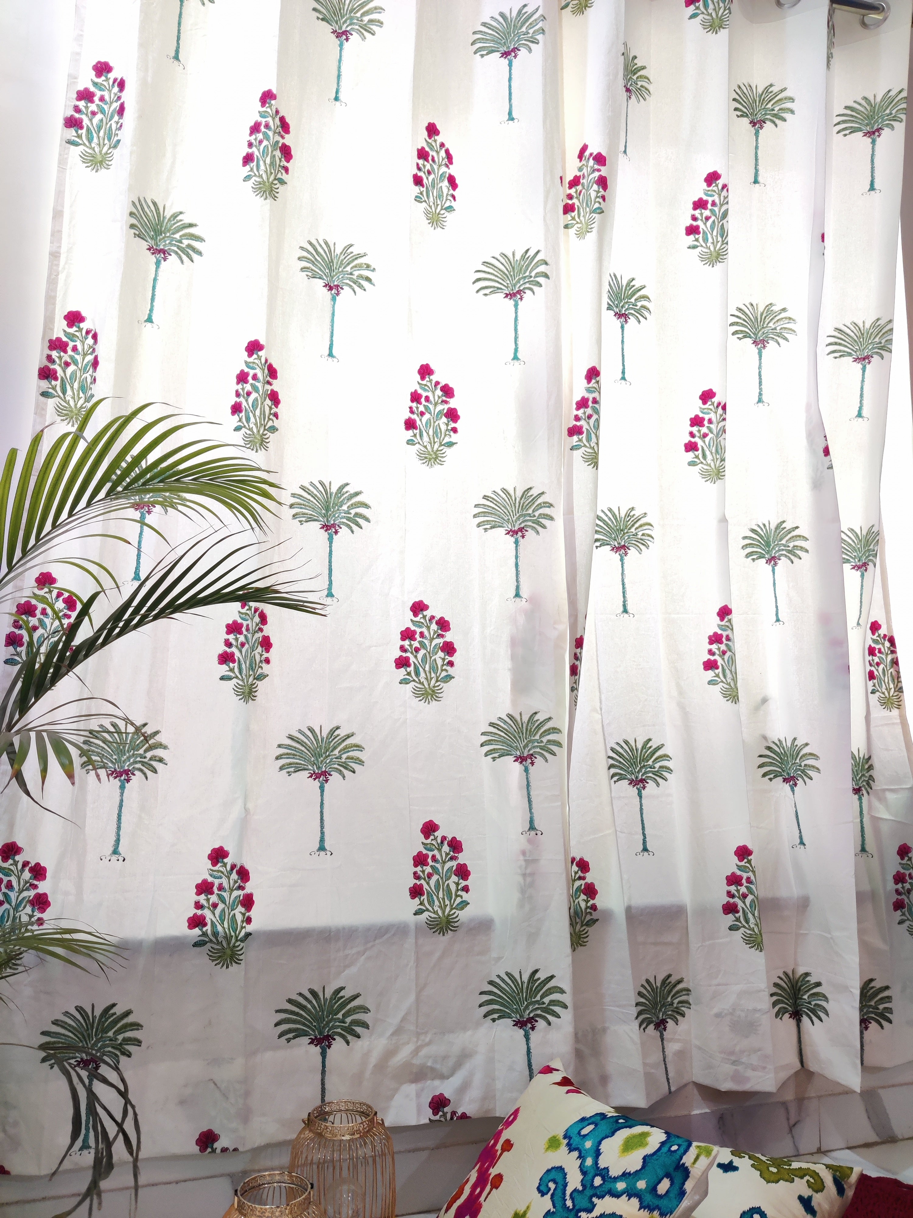 TROPICAL PALM HANDBLOCK PRINTED CURTAIN