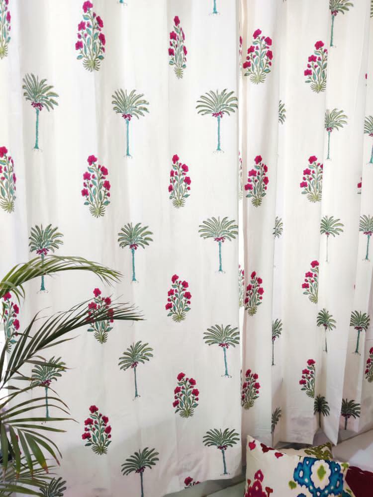 TROPICAL PALM HANDBLOCK PRINTED CURTAIN