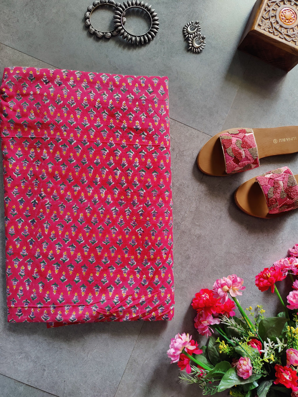 HAND BLOCK PRINTED RUNNING FABRIC
