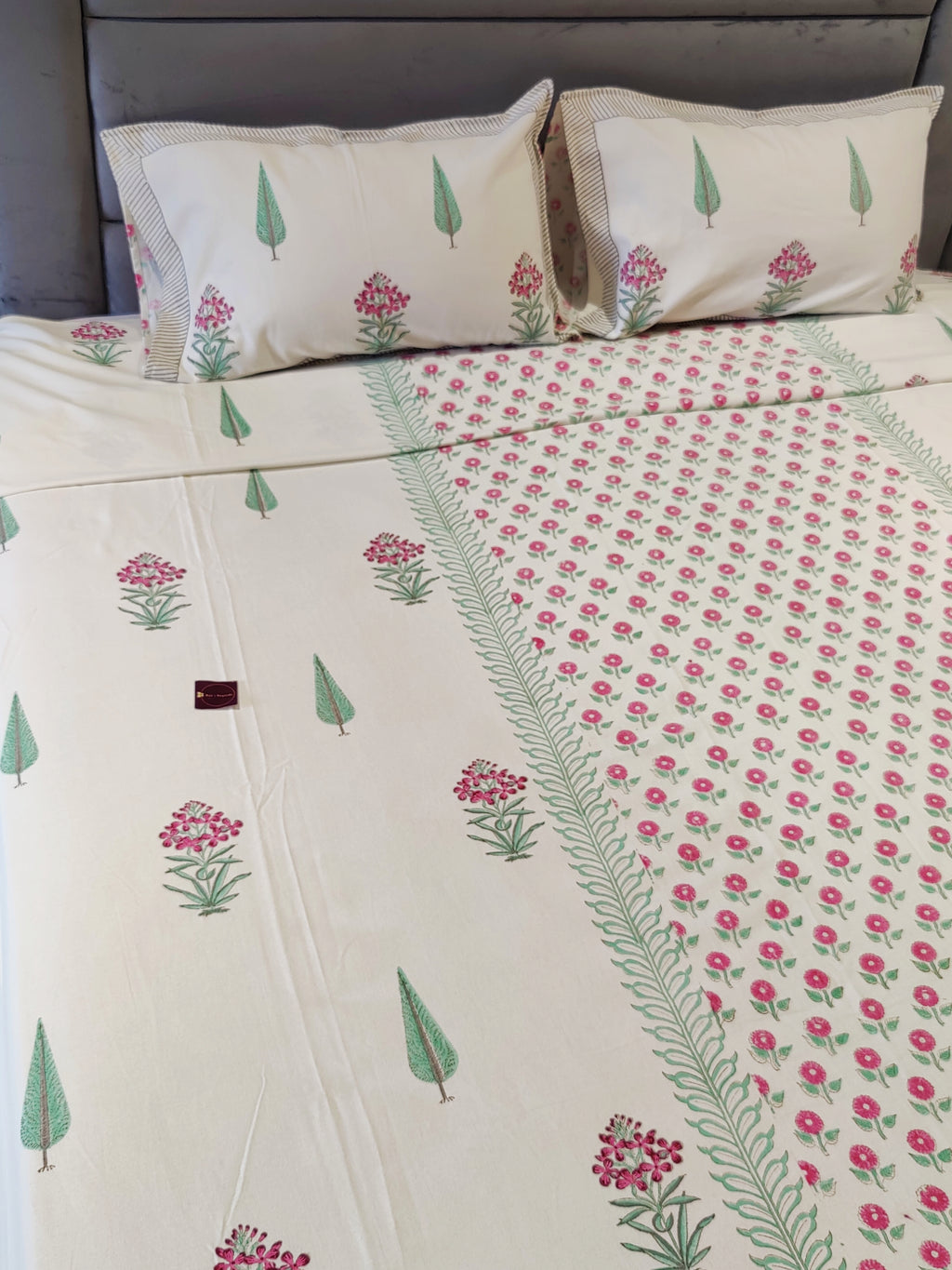 BLOOMING BEAUTY HAND BLOCK PRINTED CANVAS BEDCOVER