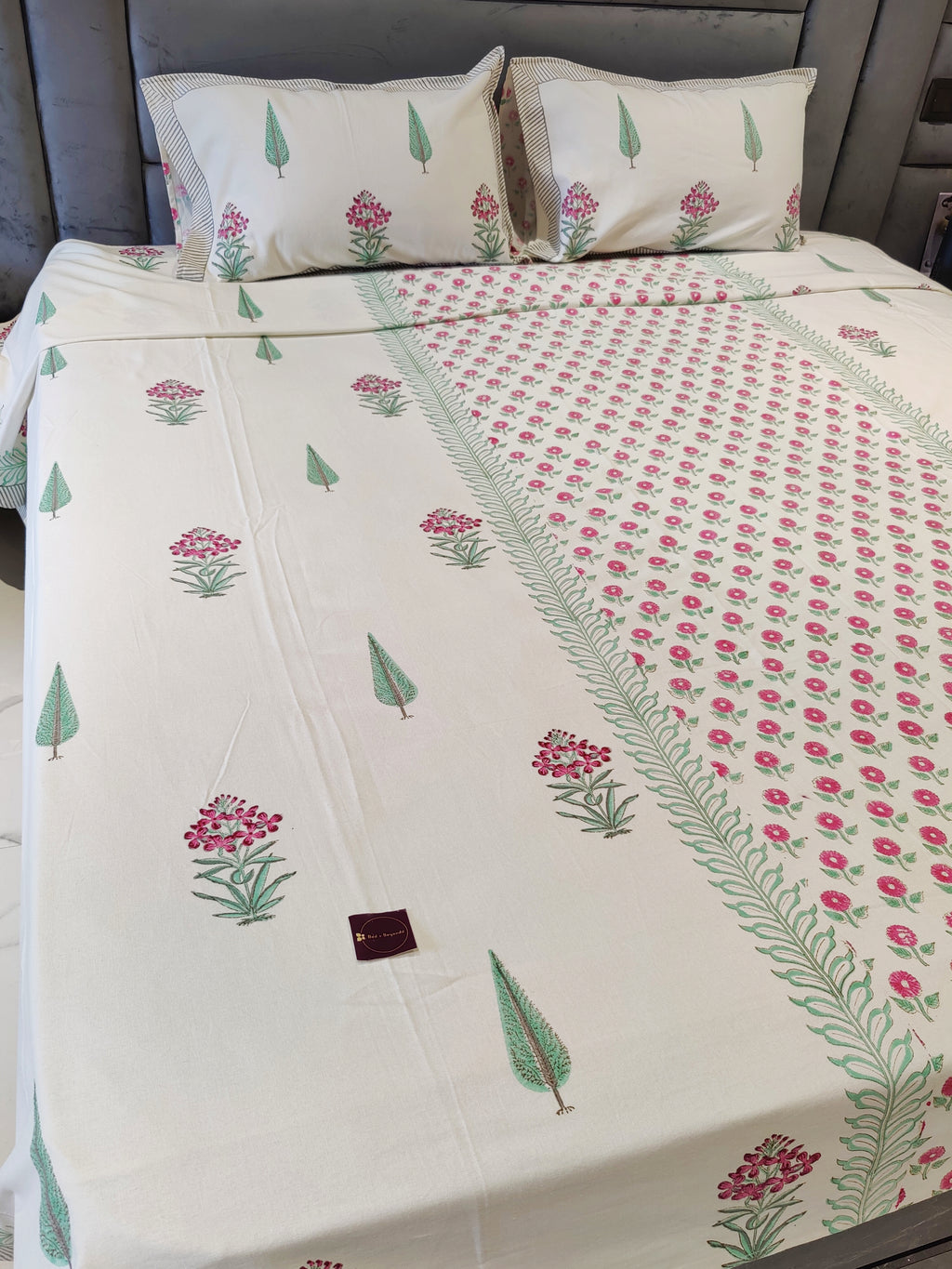 BLOOMING BEAUTY HAND BLOCK PRINTED CANVAS BEDCOVER