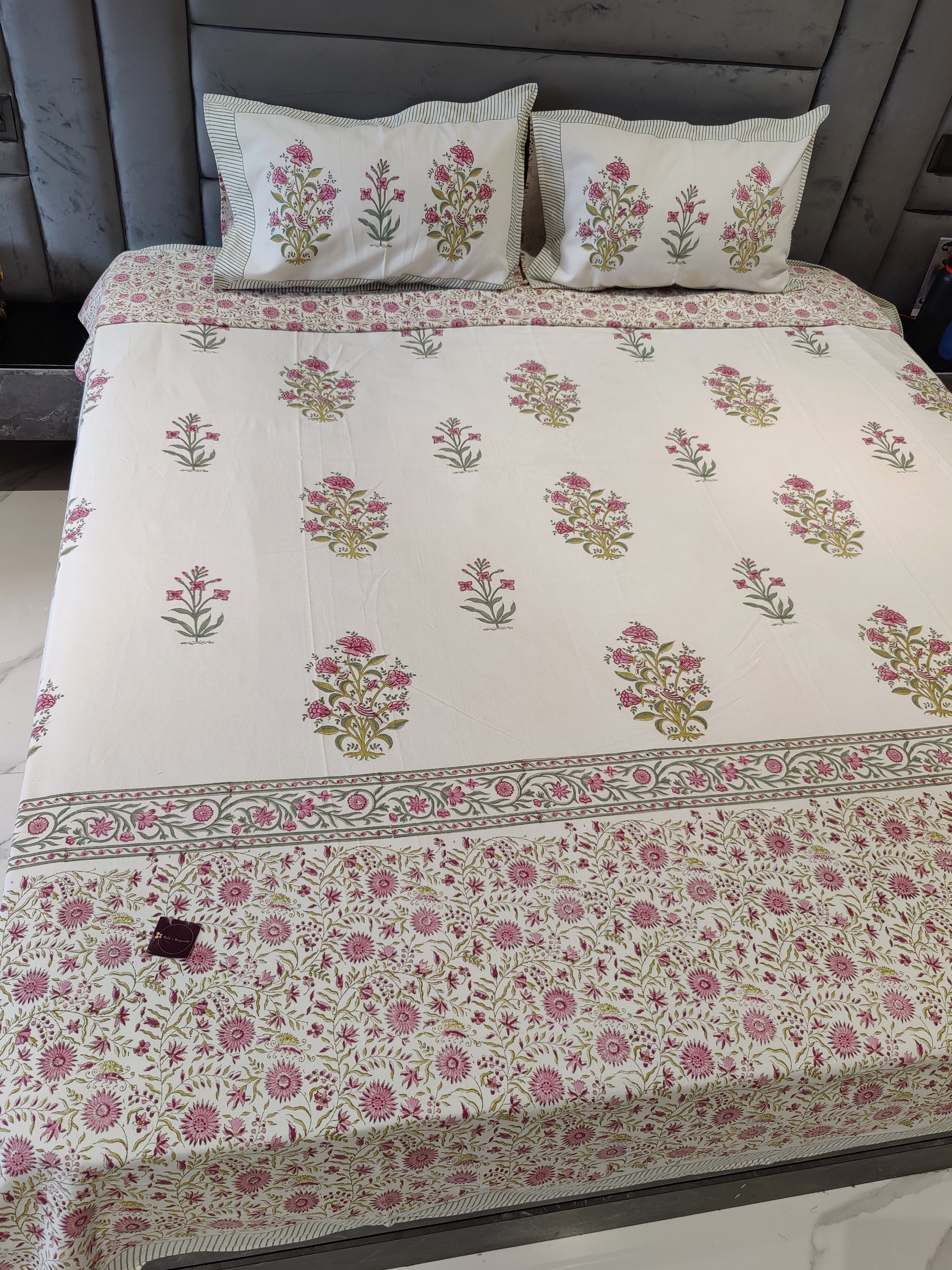 CARNATION HAND BLOCK PRINTED CANVAS BEDCOVER