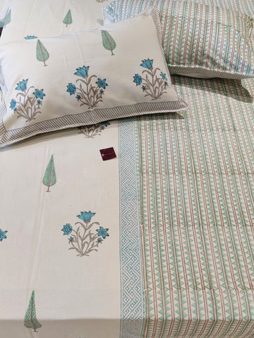 BLUE LILY HAND BLOCK PRINTED CANVAS BEDCOVER